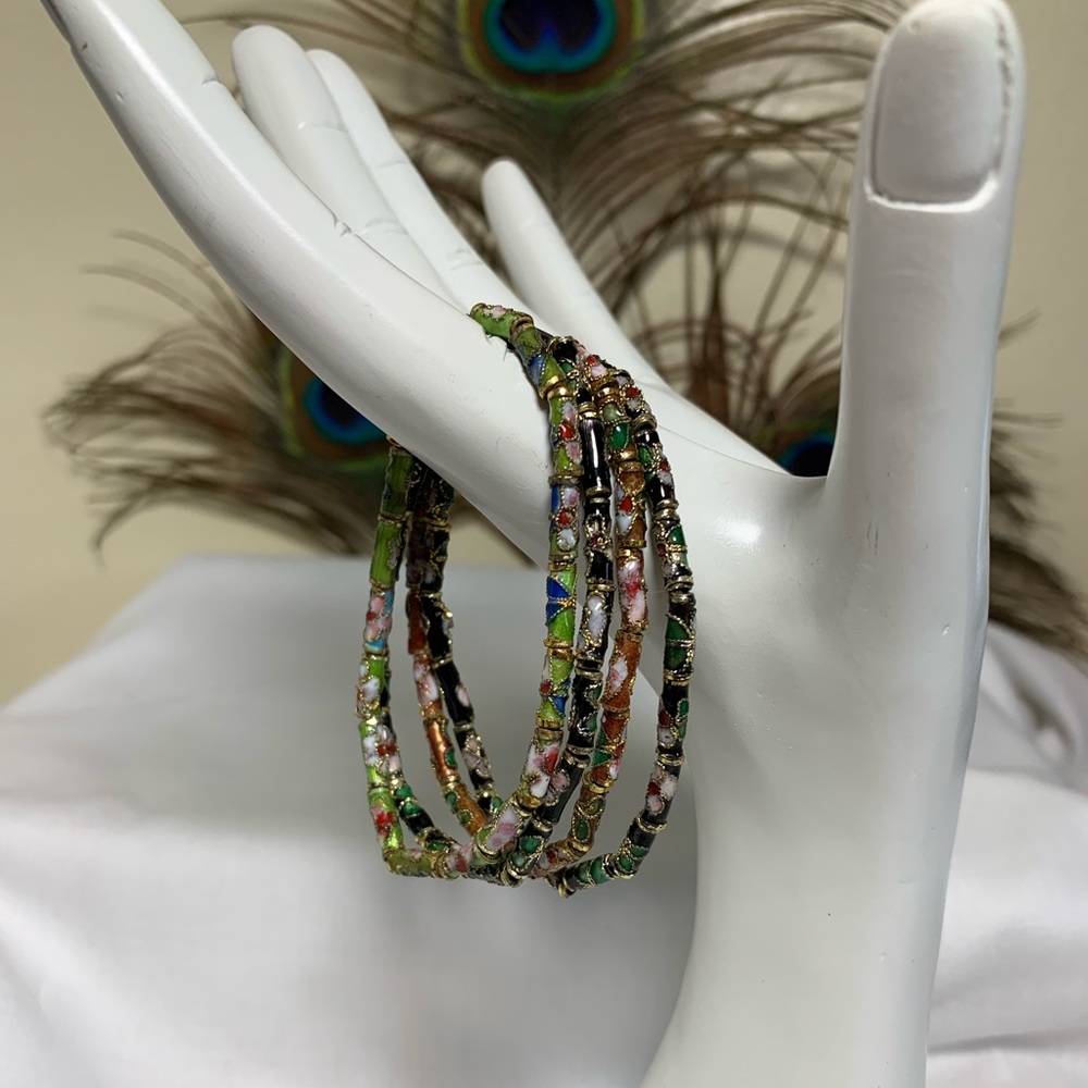 4 Cloisonné beaded bracelets